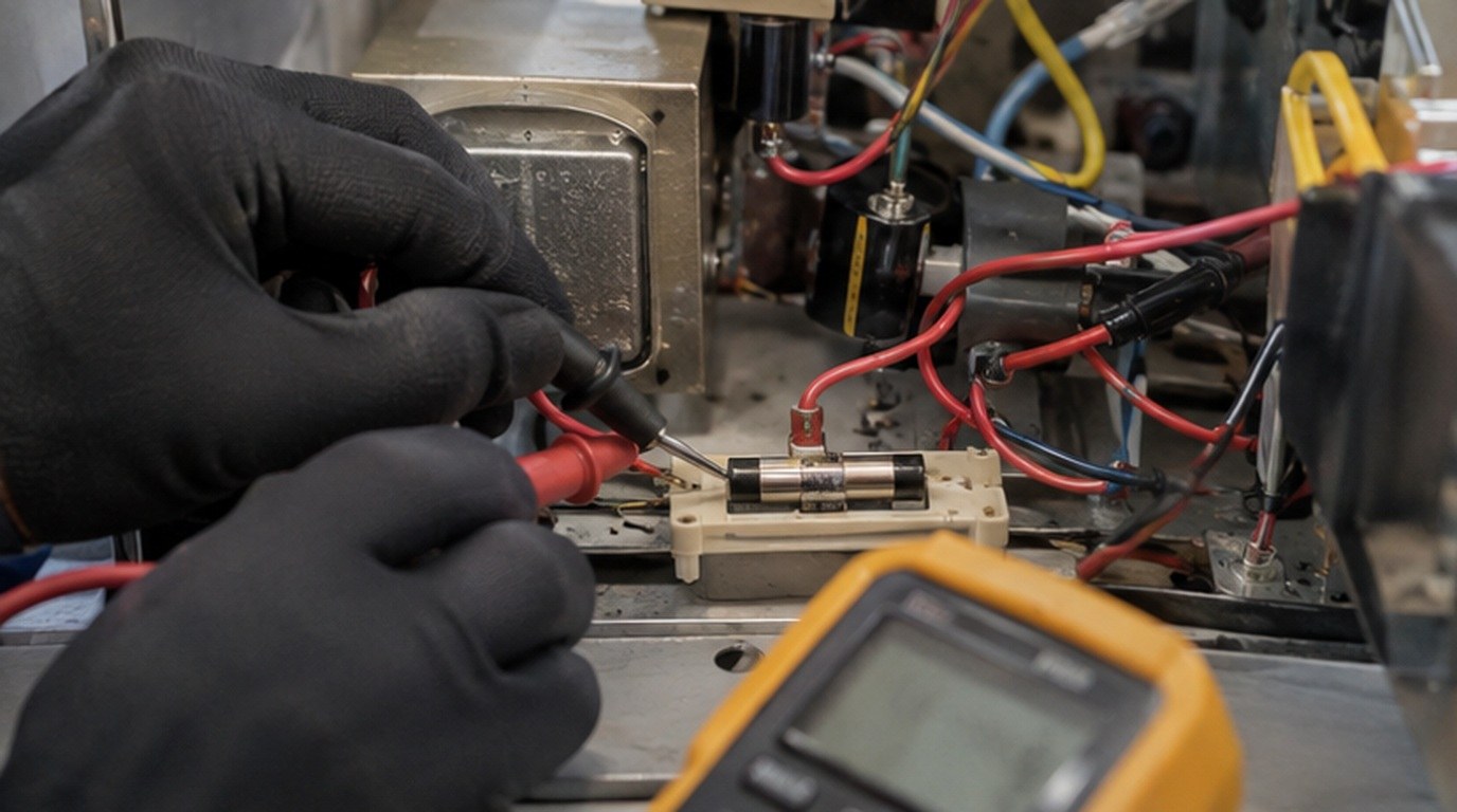 Conserto de micro-ondas em Vitória da Conquista‑BA: teste do fusível e do diodo de alta tensão